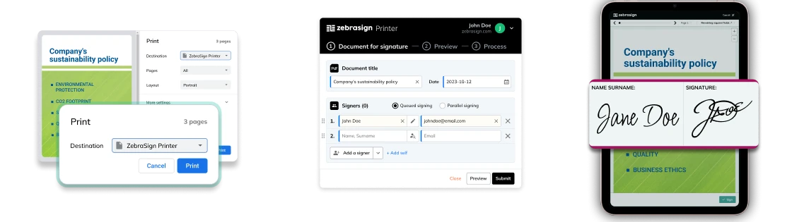 Electronic signature and printer