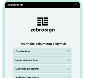 Šablonų pildymas ir pasirašymas planšetėje