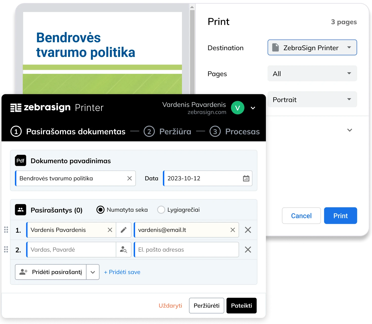 Zebrasign virtualus spausdintuvas ir elektroninis parasas