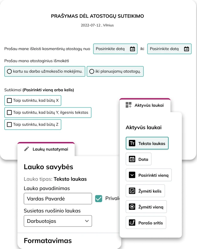 užtempiami laukai ir elektroninis parašas