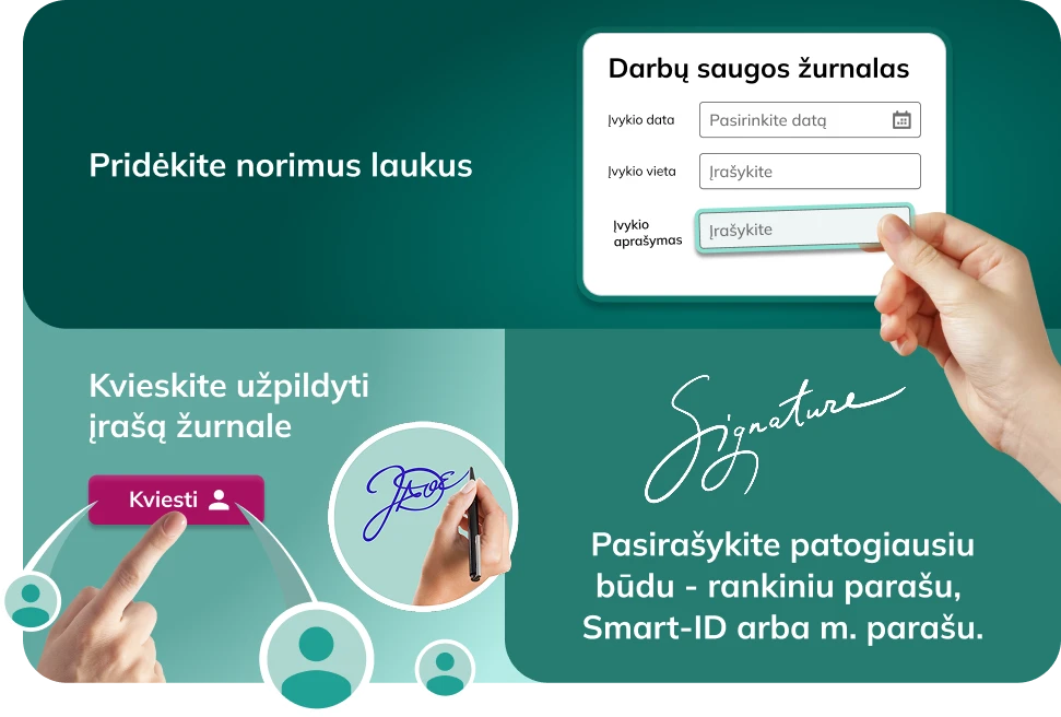 Elektroniniai žurnalai, statybos darbų žurnalas, darbų saugos žurnalas, registras, sutarčių registras