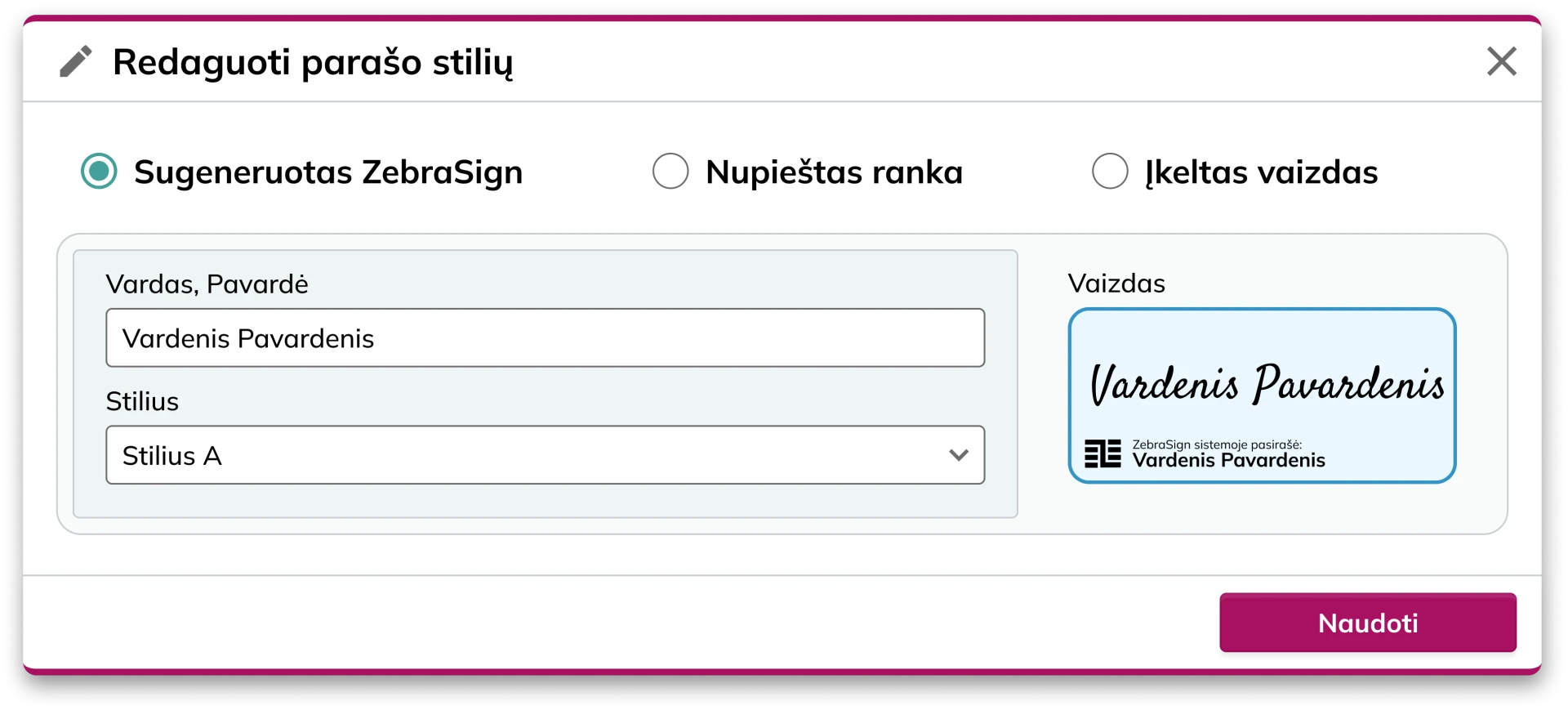 Elektroninio biometrinio parašo kūrimo įrankis kuriantis asmeninį elektroninį parašą